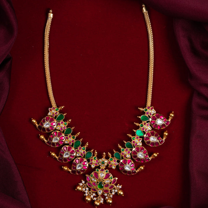 Pure 92.5 Silver, Gold Plated Kundan Jadau Mango Short Necklace