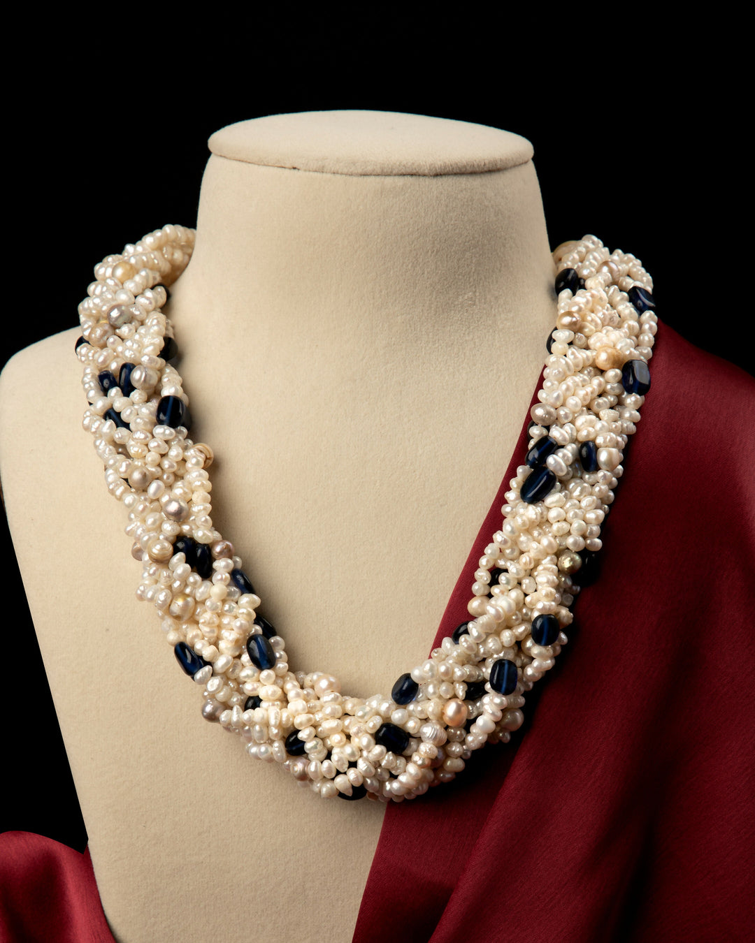 Noor-e-Raat: Pearl & Tanzanite Braided Mala  | SHOBITAM