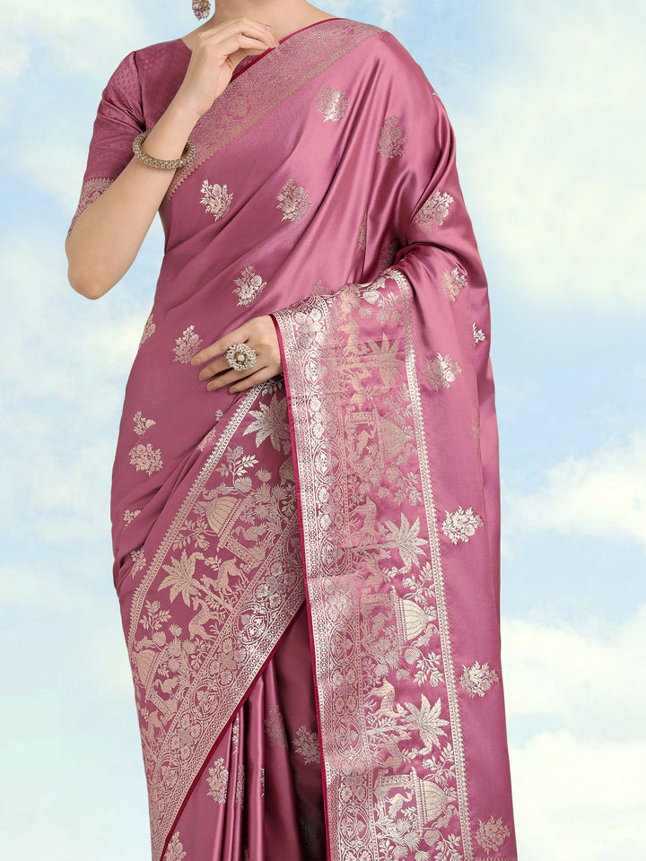 Dusty Pink Zari Weaving Work Banarasi Satin Silk Saree