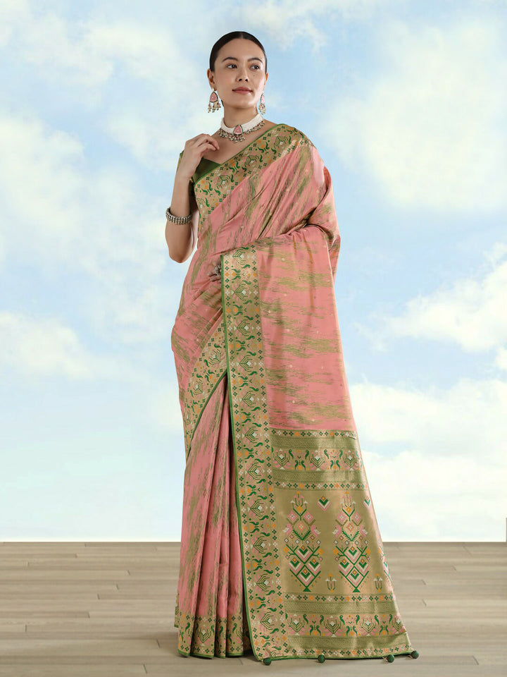 Light Pink Color Semi Banarasi Tissue Silk Paithani Woven Saree | SHOBITAM