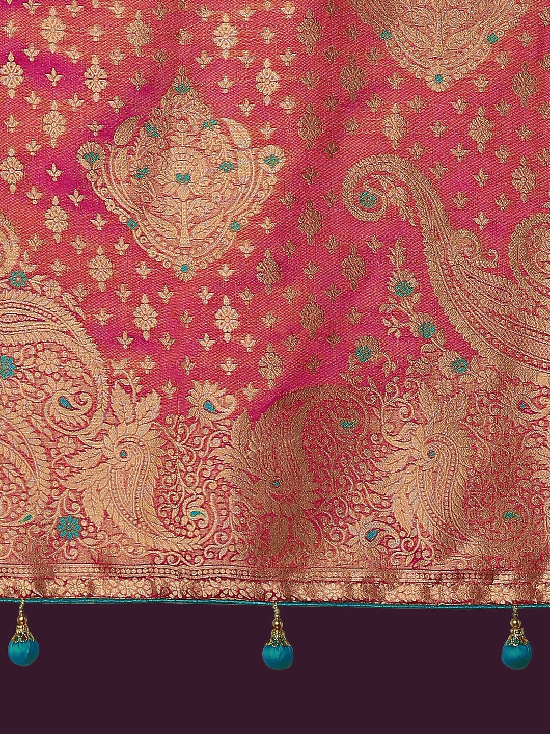 Red Color Paisley Zari Woven Semi Banarasi Tissue Silk Saree  | SHOBITAM