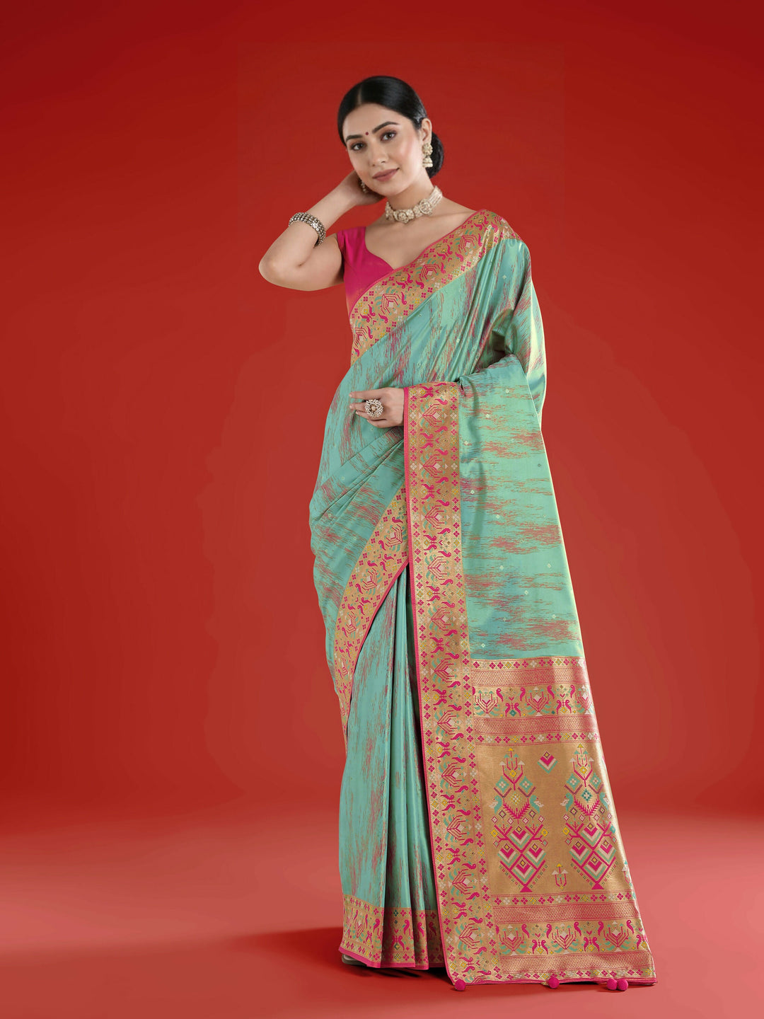 Sky blue Color Semi Banarasi Tissue Silk Paithani Woven Saree | SHOBITAM