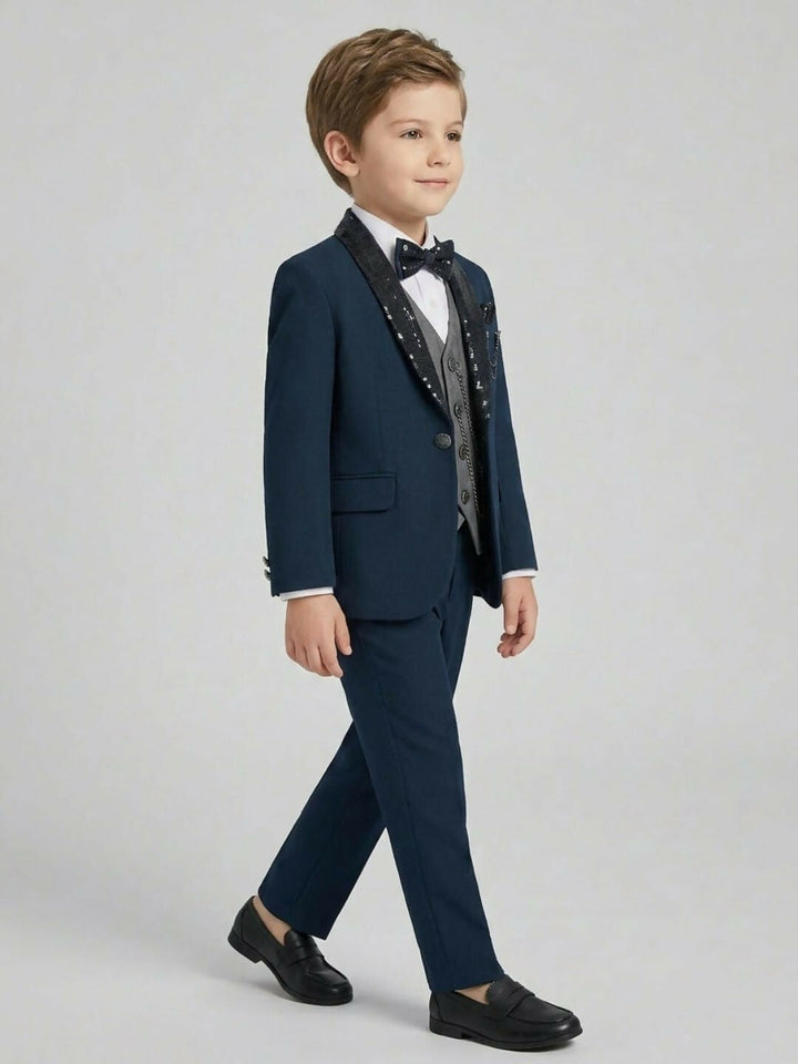 Boys Formal Suit Set with Blazer, Waistcoat, Dress Shirt, Trousers & Bow Tie | SHOBITAM