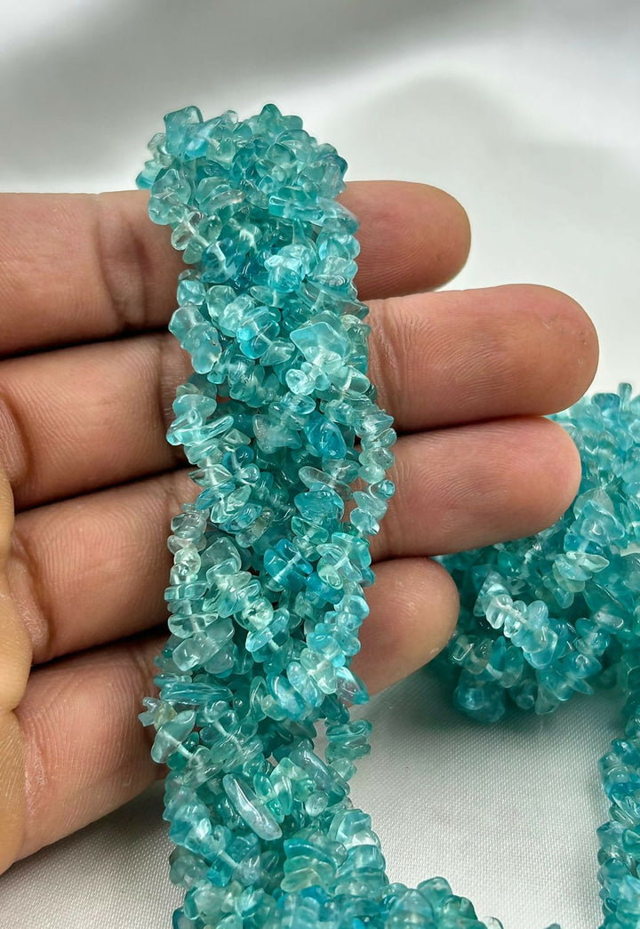 Raw Ocean Blue Apatite Woven Chip Bead Statement Necklace | SHOBITAM