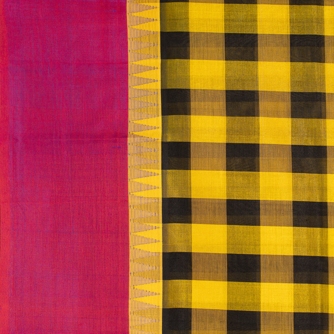 Yellow Black Kattam Kanchi Silk Cotton Saree Karpagam | SHOBITAM