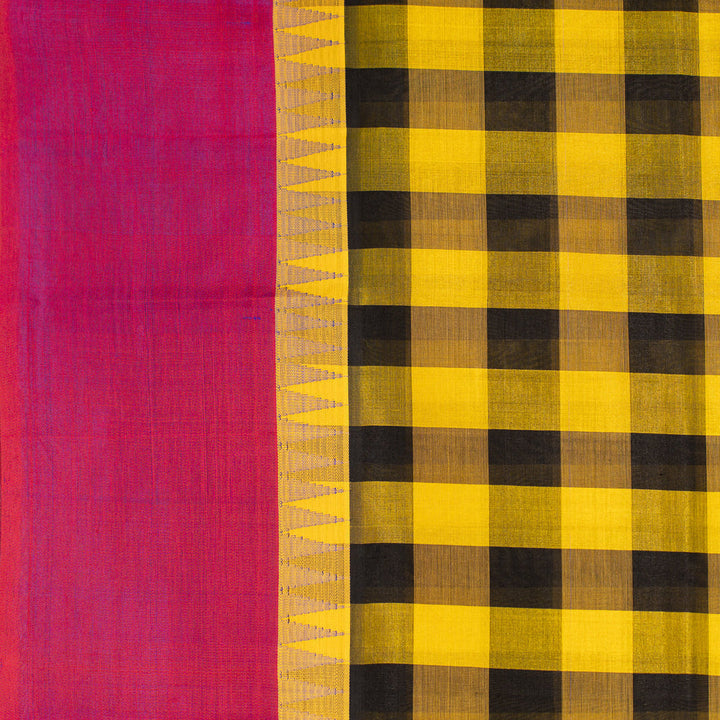 Yellow Black Kattam Kanchi Silk Cotton Saree Karpagam | SHOBITAM