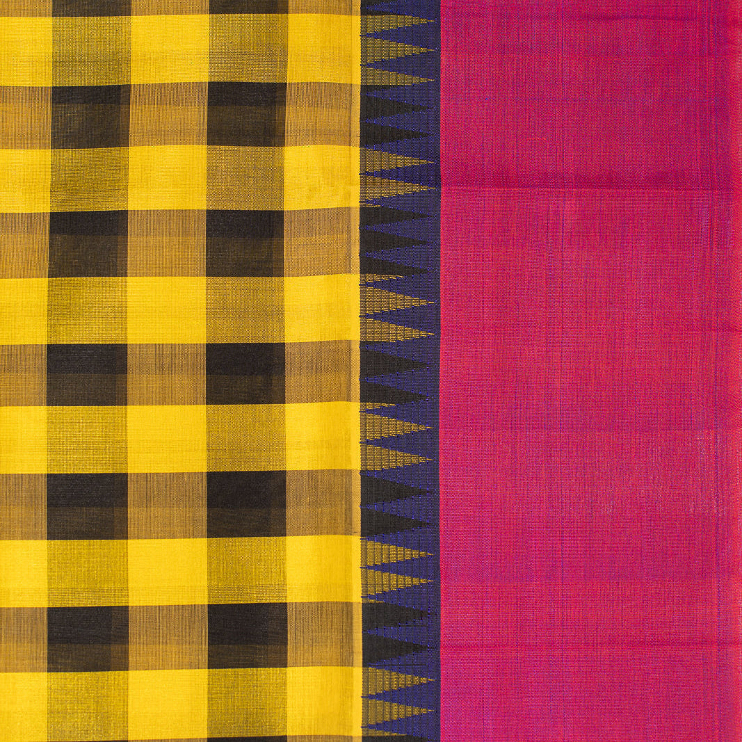 Yellow Black Kattam Kanchi Silk Cotton Saree Karpagam | SHOBITAM