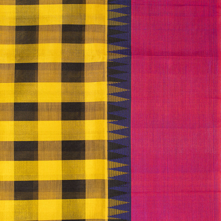 Yellow Black Kattam Kanchi Silk Cotton Saree Karpagam | SHOBITAM