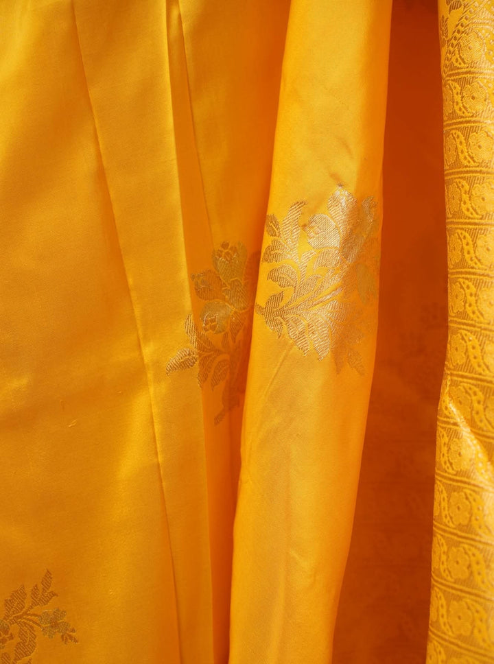 Yellow festive Banaras Silk Saree Gendaphool | SILK MARK CERTIFIED | Sobitam