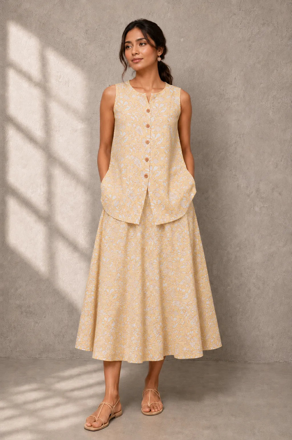 Yellow Gul Jaal Hand Block Print Skord | SHOBITAM