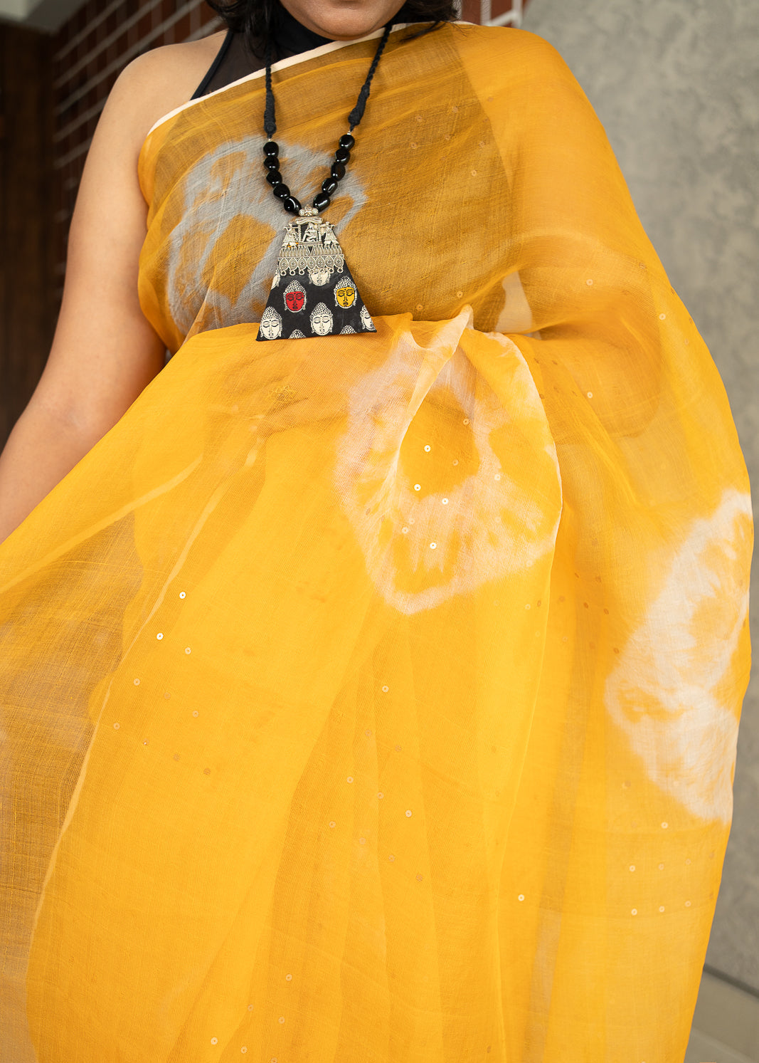 Yellow Handwoven Muslin Silk Saree Bhadra | SILK MARK CERTIFIED | SHOBITAM