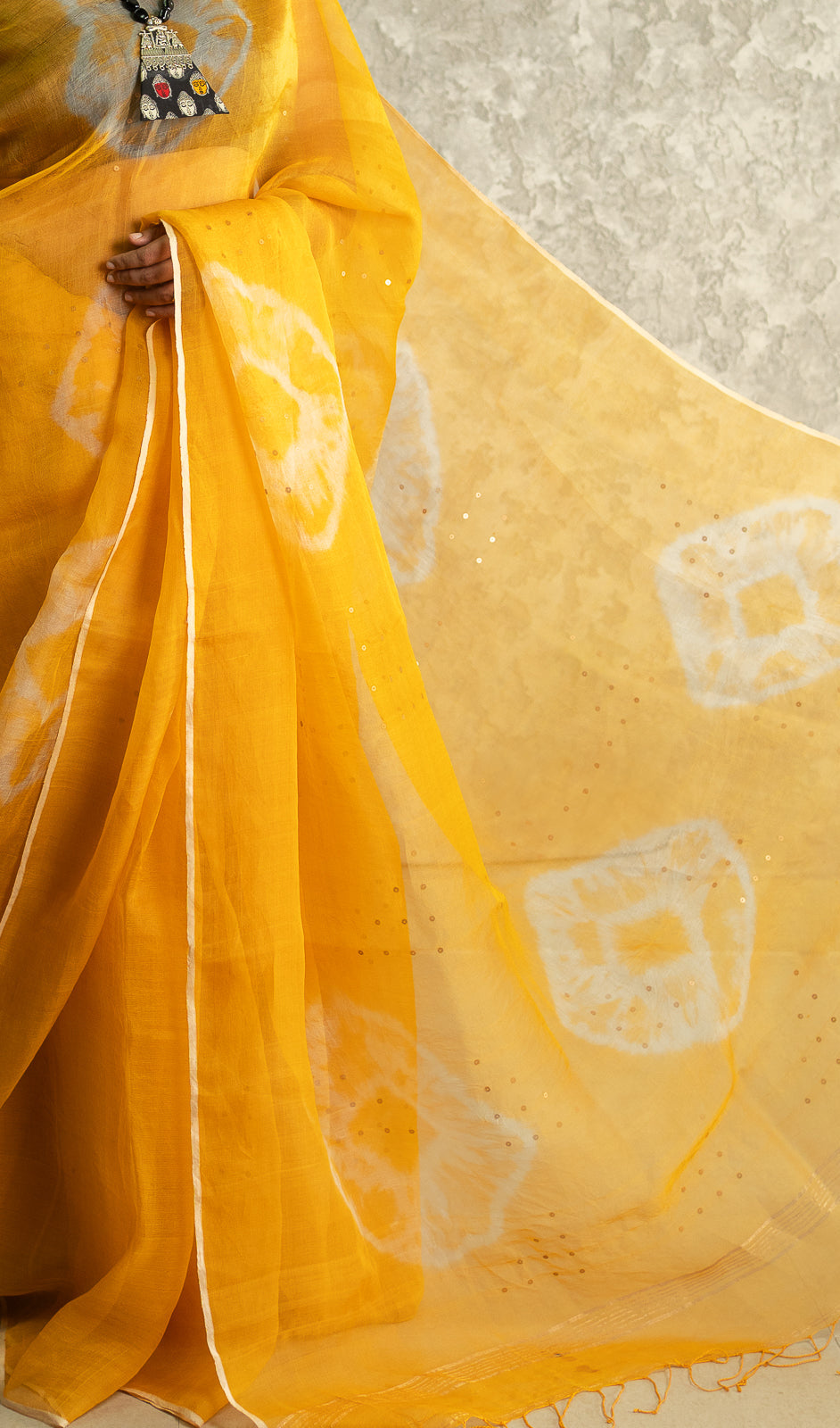 Yellow Handwoven Muslin Silk Saree Bhadra | SILK MARK CERTIFIED | SHOBITAM