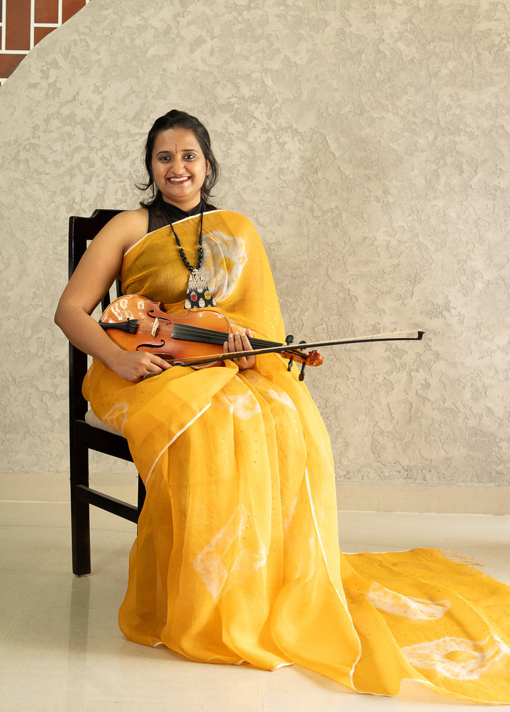 Yellow Handwoven Muslin Silk Saree Bhadra | SILK MARK CERTIFIED | SHOBITAM
