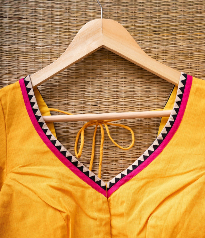 Yellow Kanchi Cotton Ikkat Blouse Midas Love | SHOBITAM