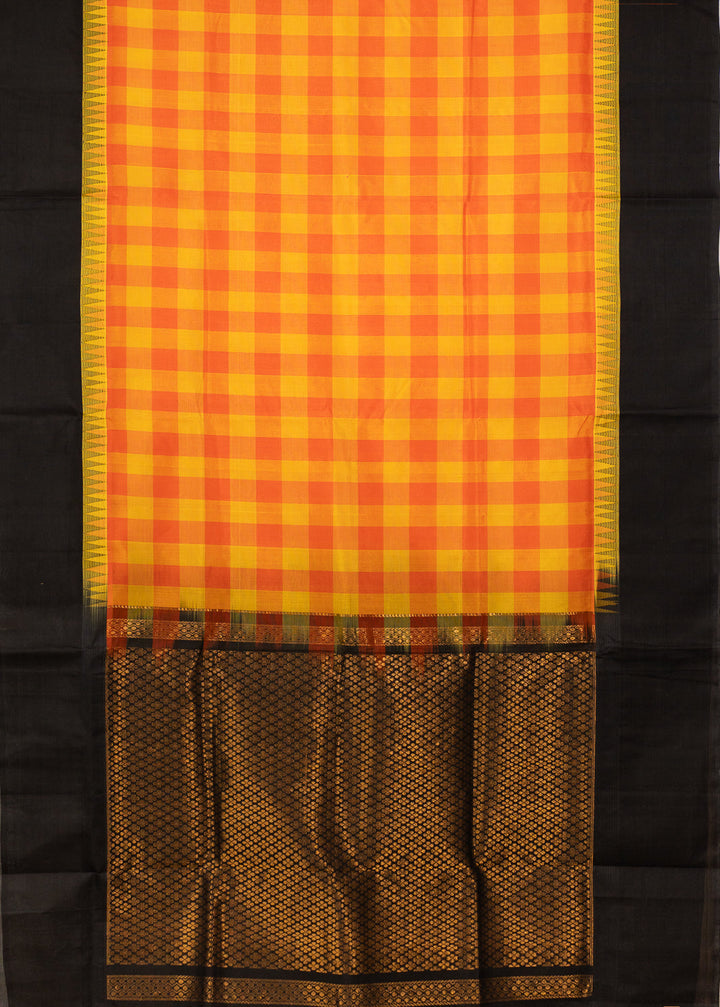 Yellow Orange Kattam Kanchi Silk Cotton Saree Manikyam | SHOBITAM