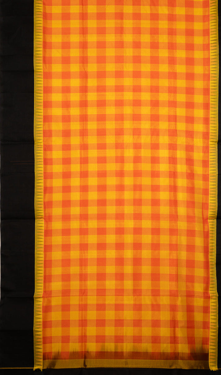 Yellow Orange Kattam Kanchi Silk Cotton Saree Manikyam | SHOBITAM