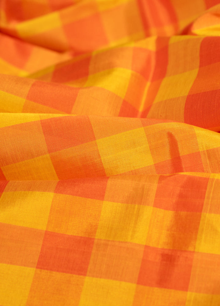Yellow Orange Kattam Kanchi Silk Cotton Saree Manikyam | SHOBITAM