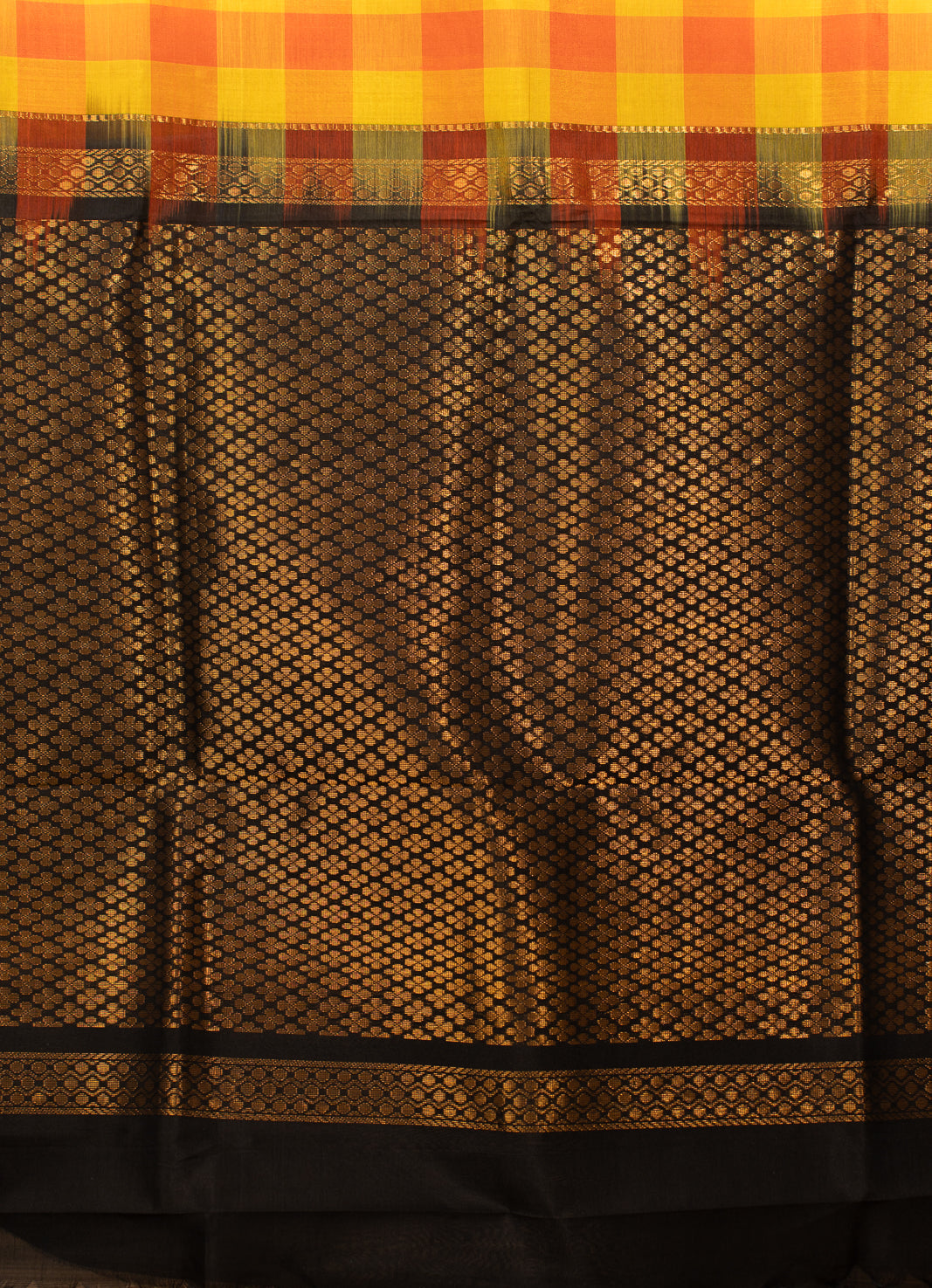 Yellow Orange Kattam Kanchi Silk Cotton Saree Manikyam | SHOBITAM