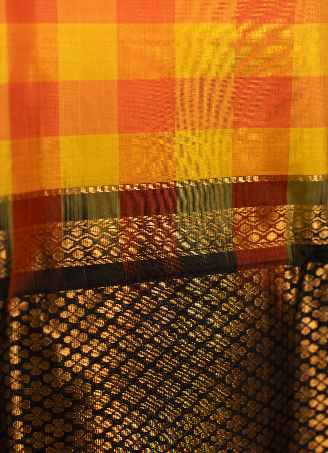 Yellow Orange Kattam Kanchi Silk Cotton Saree Manikyam | SHOBITAM