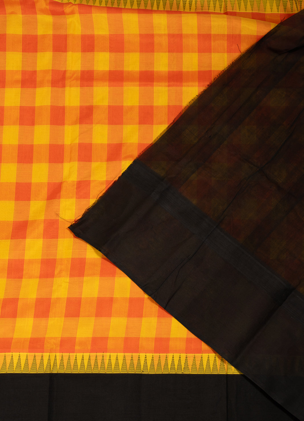 Yellow Orange Kattam Kanchi Silk Cotton Saree Manikyam | SHOBITAM