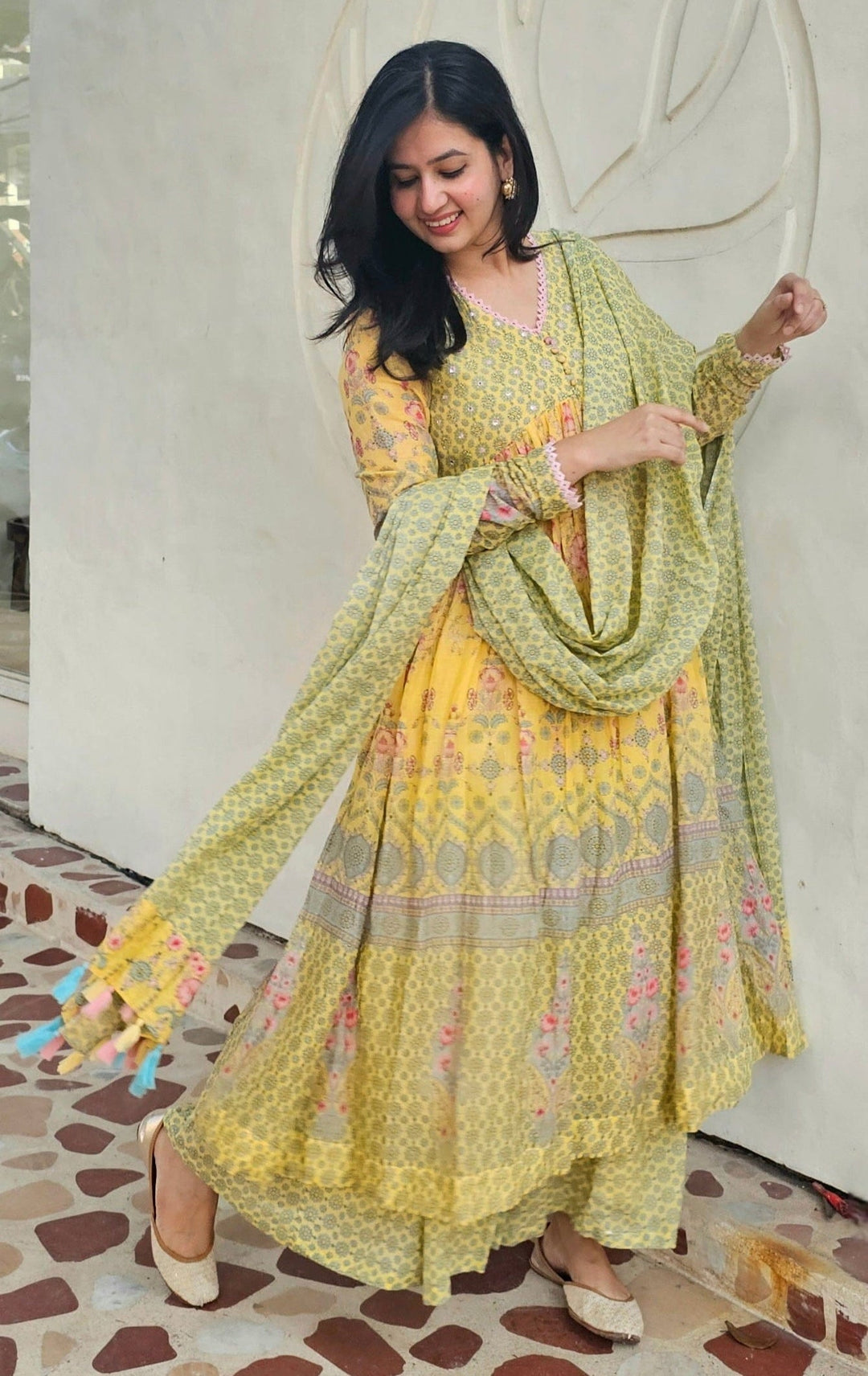 ROOH Yellow Printed Cotton Sharaa Set