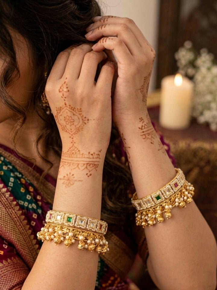 Gold Plated Polki Ghungroo Bangles | SHOBITAM
