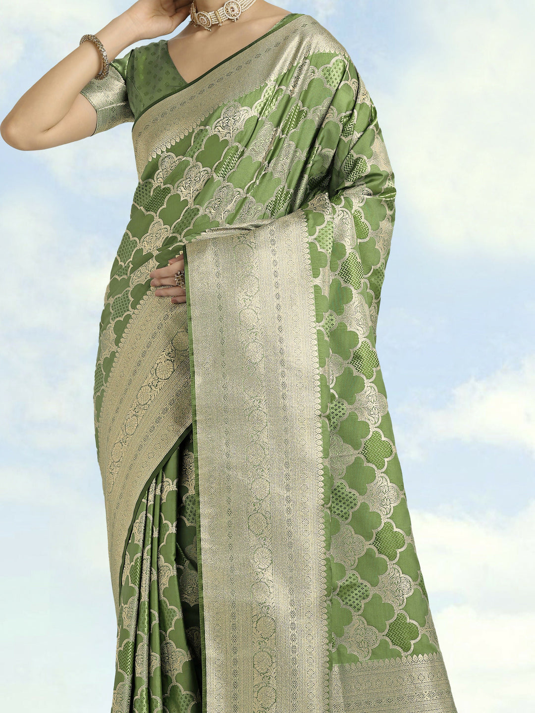 Green Banarasi Satin Silk Saree