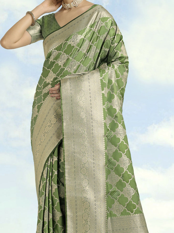 Green Banarasi Satin Silk Saree