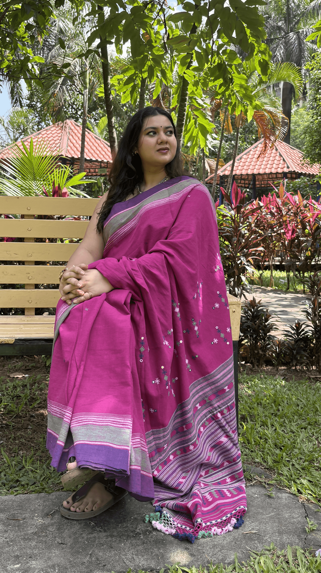Gulal Bhujodi Cotton saree with Mirror Work | SHOBITAM