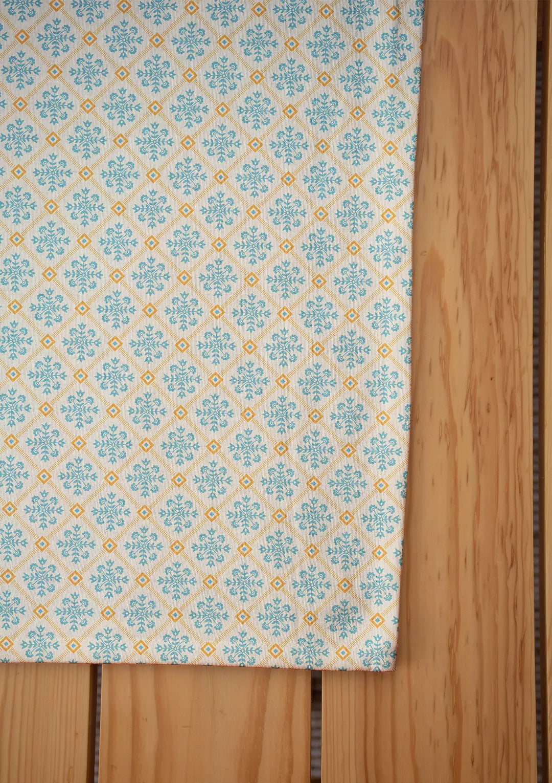 Yura 100% cotton geomtric table cloth for 4 seater or 6 seater dining - Aqua blue|SHOBITAM