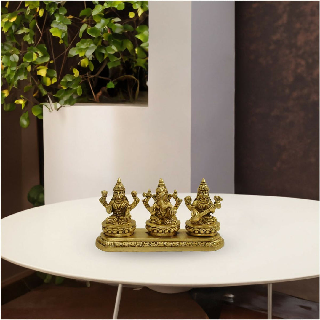 Brass Trimurti Ganesh, Lakshmi and Saraswati Idol | SHOBITAM
