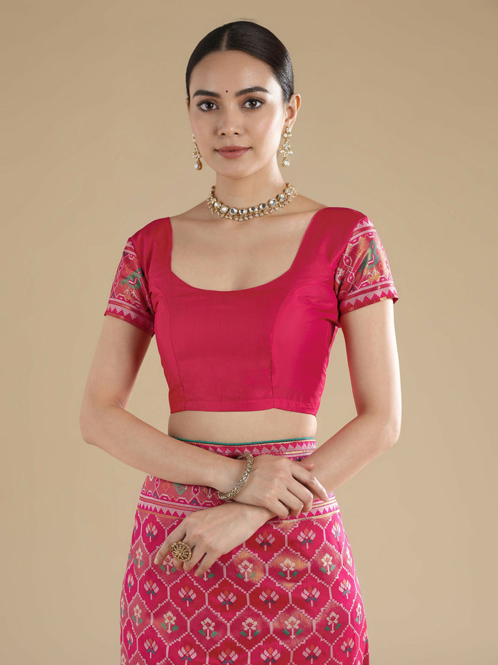 Rani Pink Semi Banarasi Satin Silk Saree With Patola Work | SHOBITAM