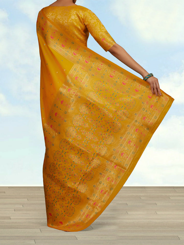 Yellow Banarasi Silk Blend Saree Comes with Unstitched blouse piece | SHOBITAM