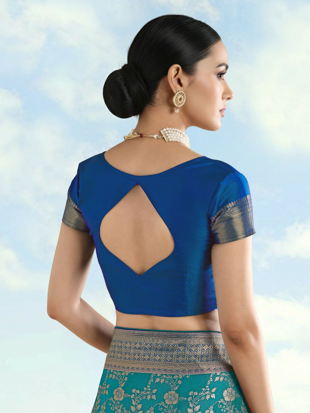 Turquoise Banarasi Semi Silk Saree With Zari Woven Design  | SHOBITAM