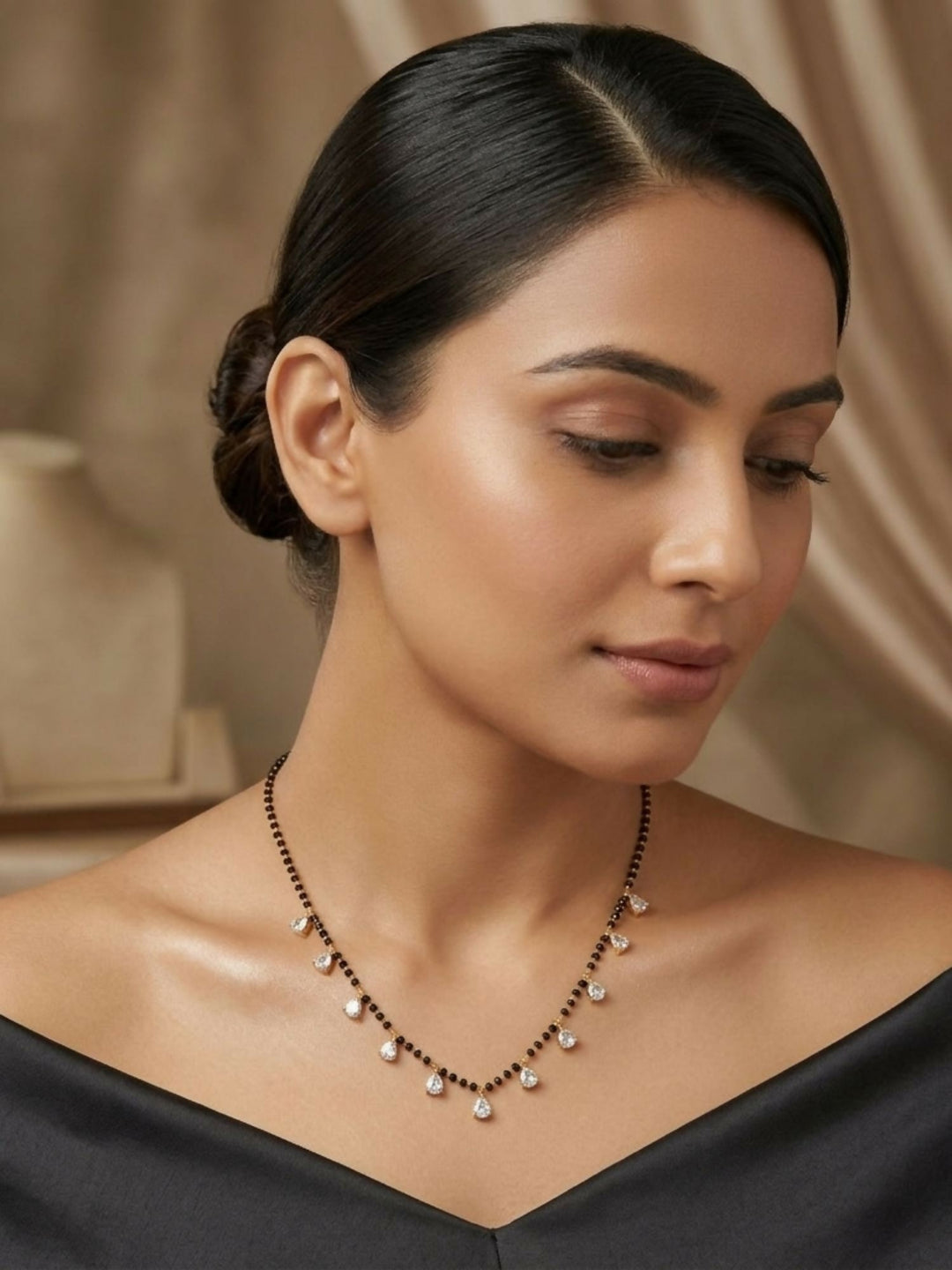 Gold Plated Diamond Drops Mangalsutra | SHOBITAM