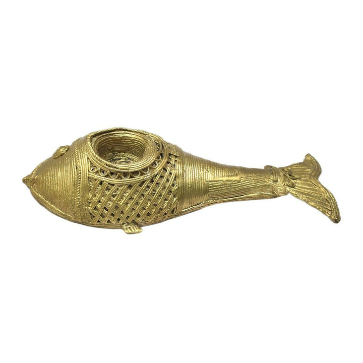 Brass Matsya candle Stand in Dokra art | SHOBITAM