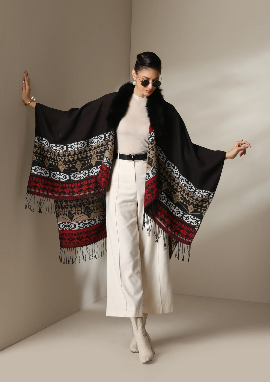 Crimson Luxe Vegan Fur Cape | SHOBITAM