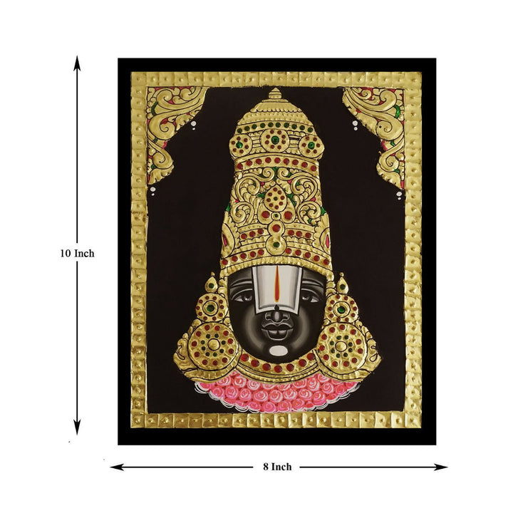 10x8" Balaji Face Tanjore Painting, Authentic With 22 Ct gold Foil and Jaipur Gemstones ,Unframed | SHOBITAM