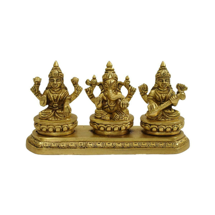 Brass Trimurti Ganesh, Lakshmi and Saraswati Idol | SHOBITAM