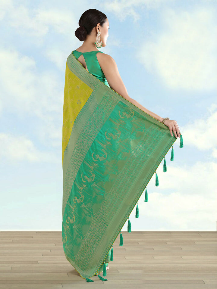 Pear Banarasi Semi Silk Saree With Zari Woven Design | SHOBITAM