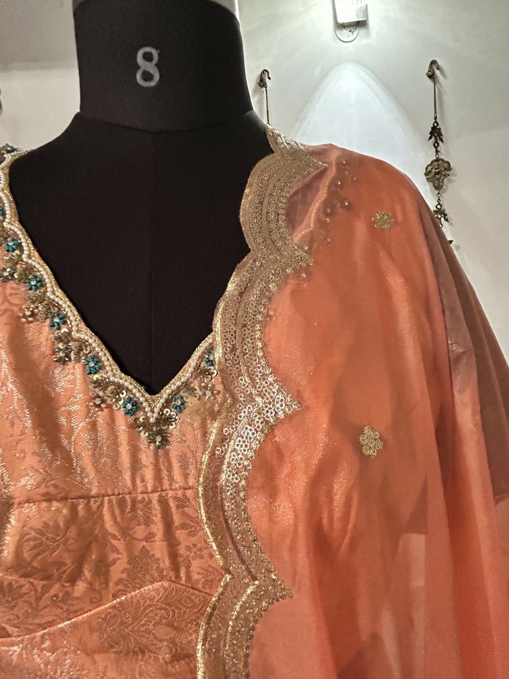 Peach jacquard skirt self blouse | SHOBITAM