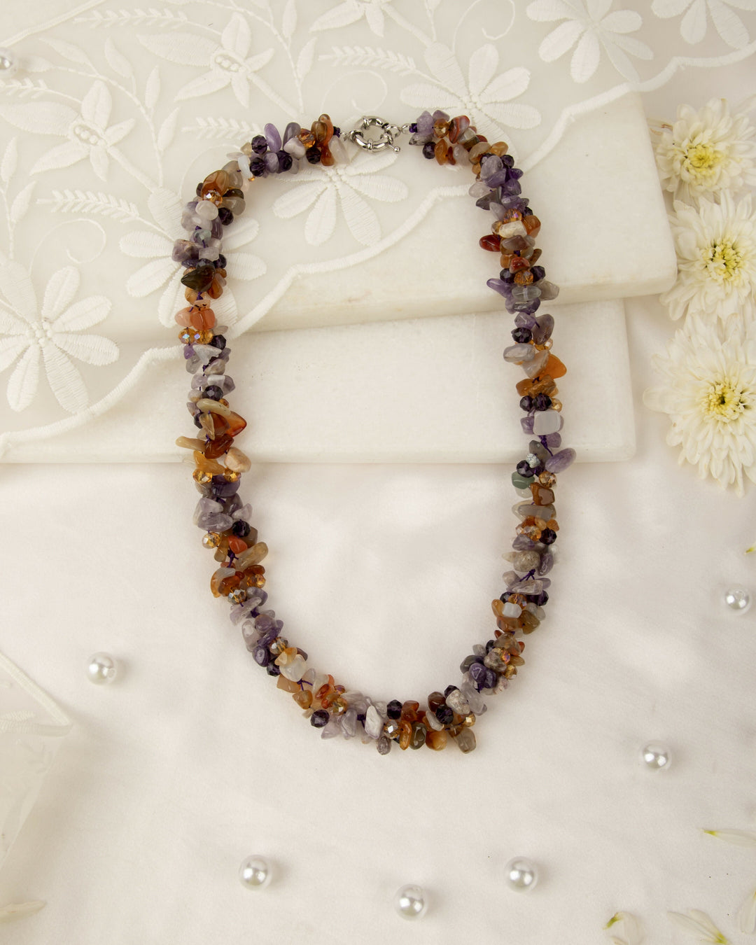 Amara Autumn Violette- Hesonite and Amethyst with Crystals Mala | SHOBITAM