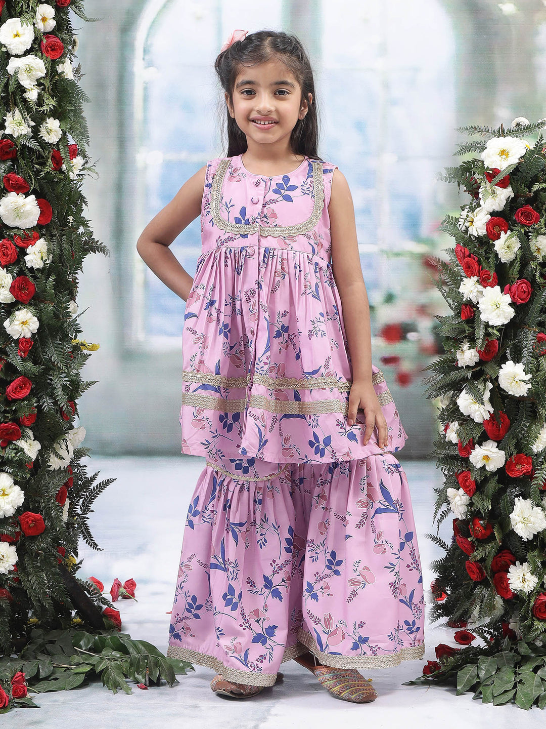 Pink Tulip Muslin Kurta with Sharara Set | SHOBITAM