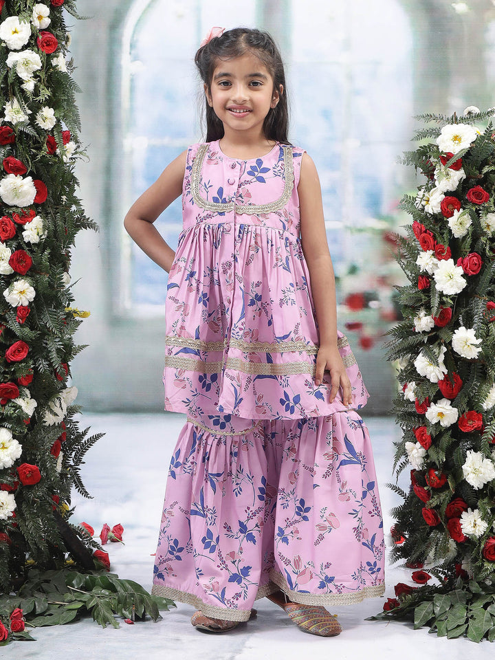 Pink Tulip Muslin Kurta with Sharara Set | SHOBITAM