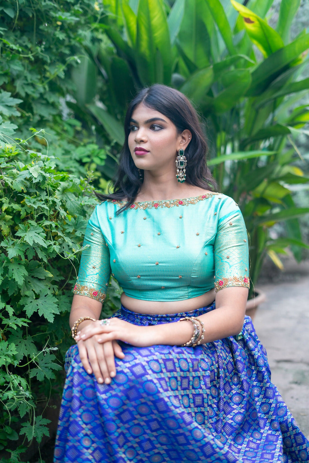 Navy blue jacquard semi Kanchi Lehenga | SHOBITAM