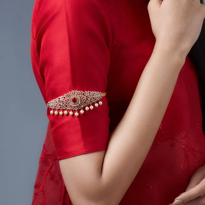 Cz Stone  Bajuband with Dangling Beads and Adjustable Chain, Single piece