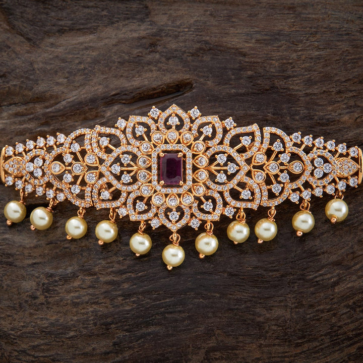 Cz Stone  Bajuband with Dangling Beads and Adjustable Chain, Single piece