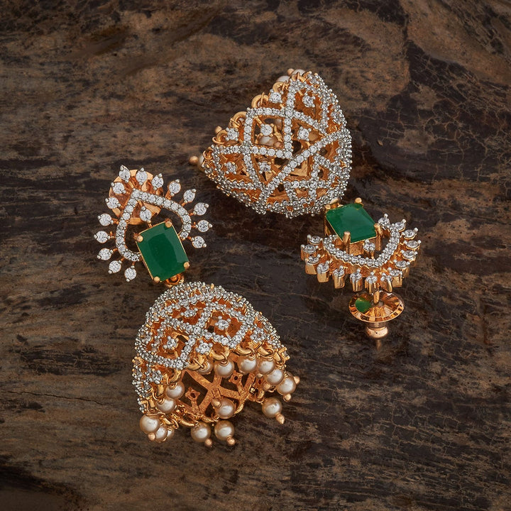 Cubic zirconia jhumka with Dangling Beads