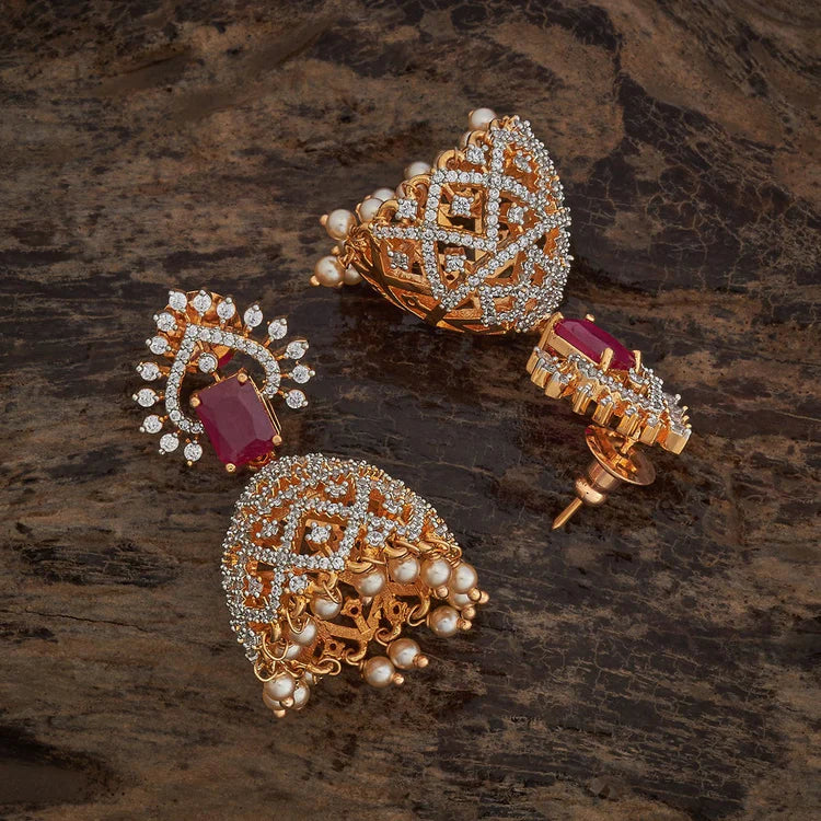 Cubic zirconia jhumka with Dangling Beads