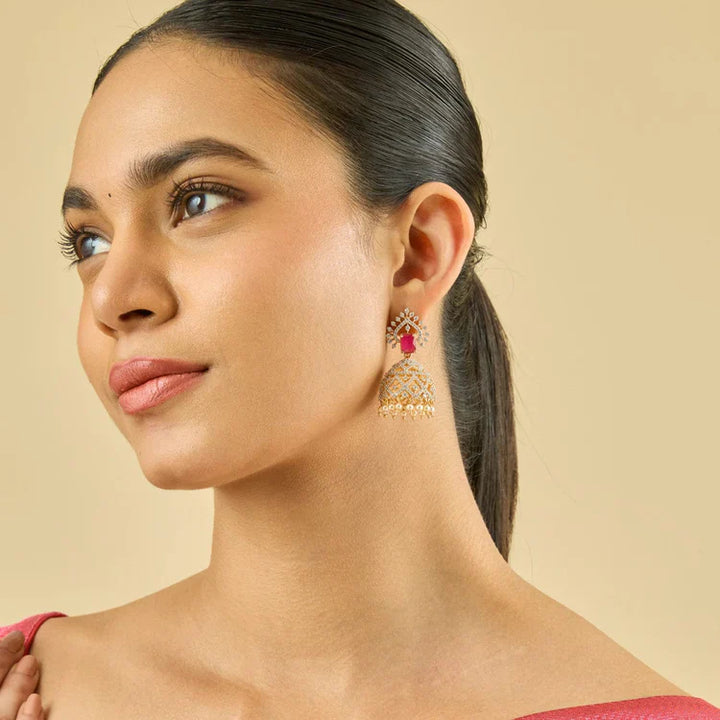 Cubic zirconia jhumka with Dangling Beads